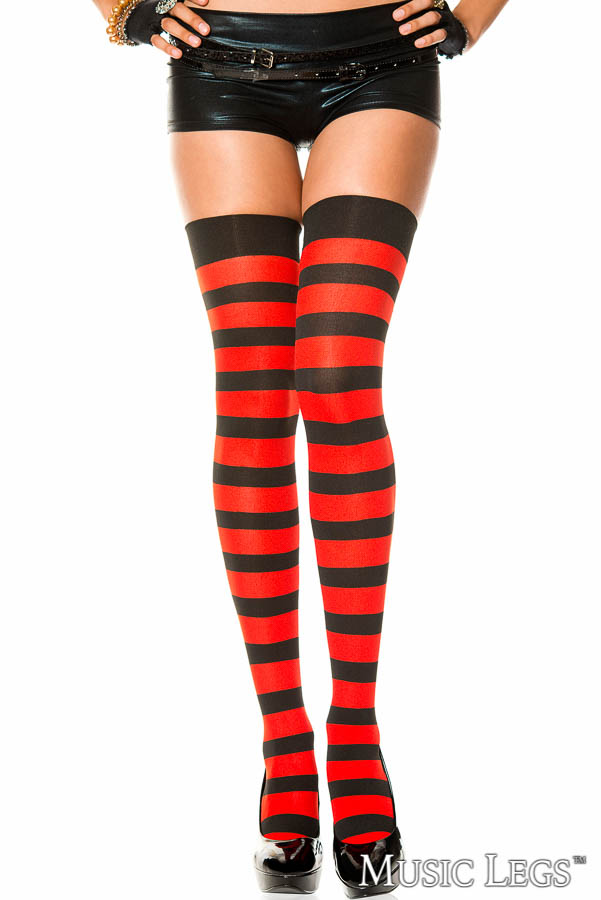 Picture of Hosiery, Thigh Hi, Striped Thigh Hi, Black-Hot Pink, O/S, -ML4701