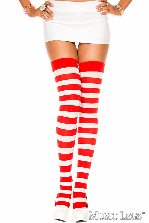 Picture of Hosiery, Thigh Hi, Striped Thigh Hi, Red-White, O/S, -ML4701