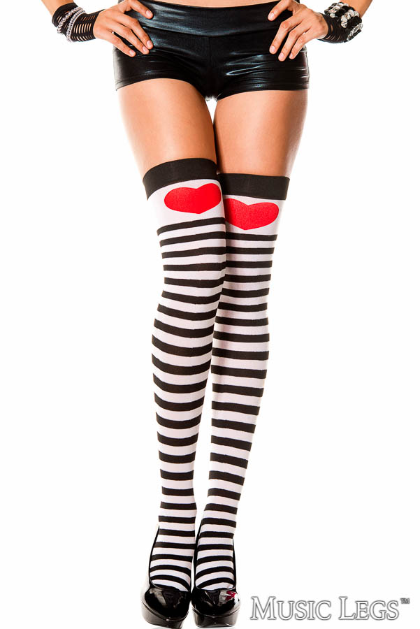 Picture of Lingerie, Valentine, Striped Heart Thigh Hi, Black-White, O/S, -ML4730