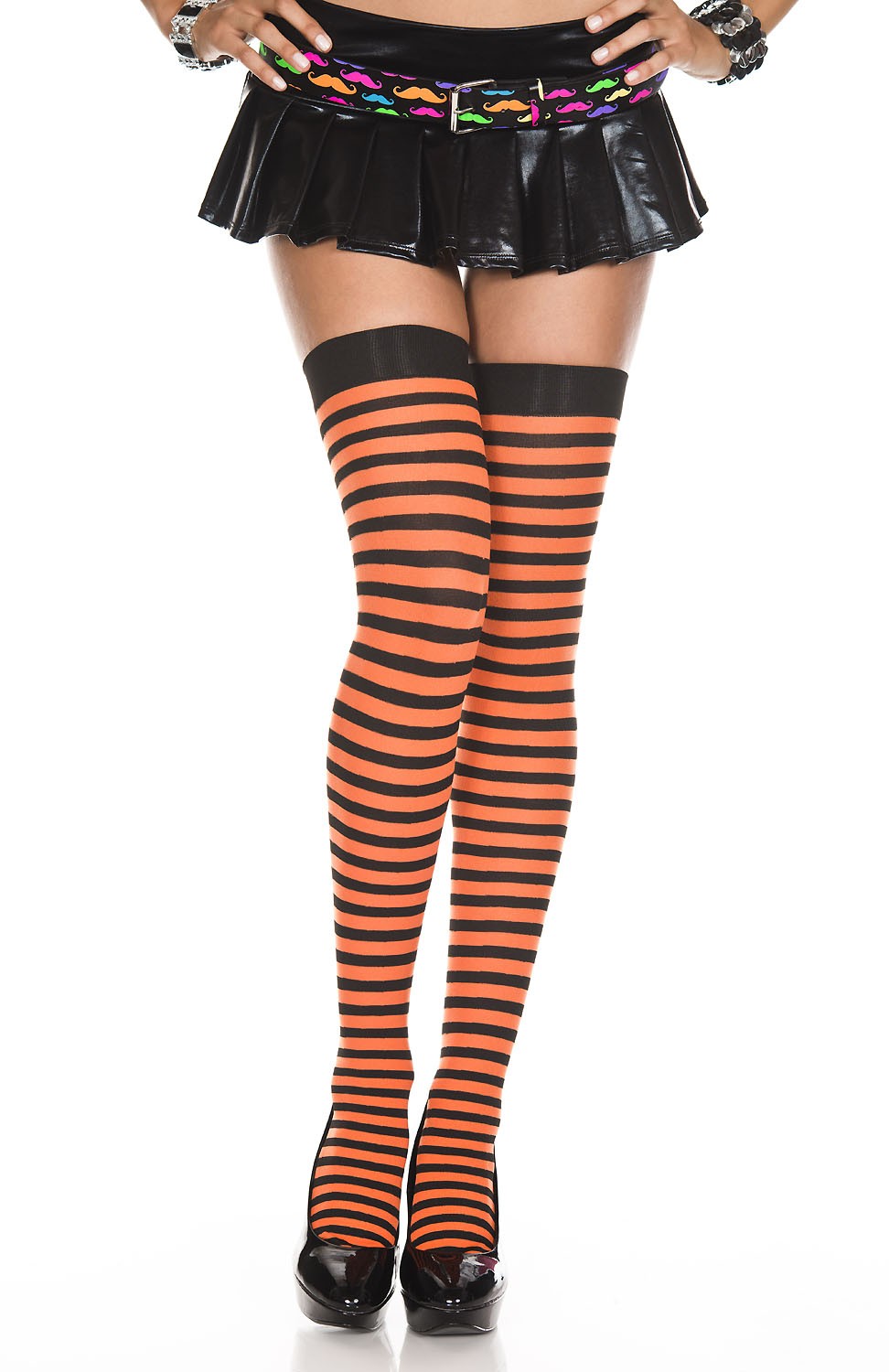 Picture of Costume, Halloween, Striped Thigh Hi, Black-Hot Pink, O/S, -ML4741