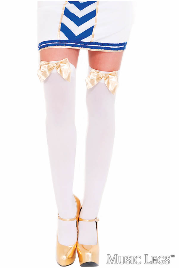 Picture of Hosiery, Thigh Hi, Satin Bow Thigh Hi, White-Baby Pink, O/S, -ML4742