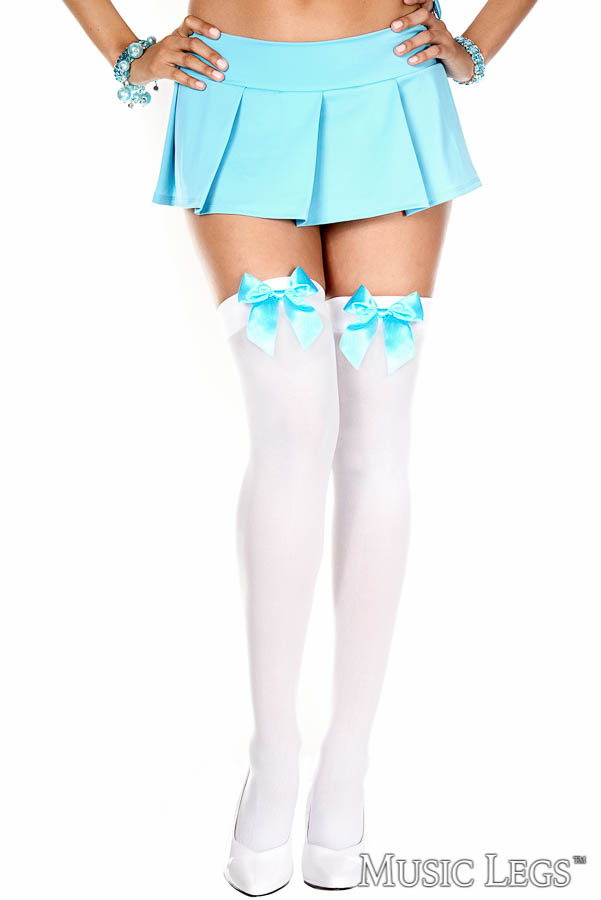 Picture of Hosiery, Thigh Hi, Satin Bow Thigh Hi, White-Baby Pink, O/S, -ML4742