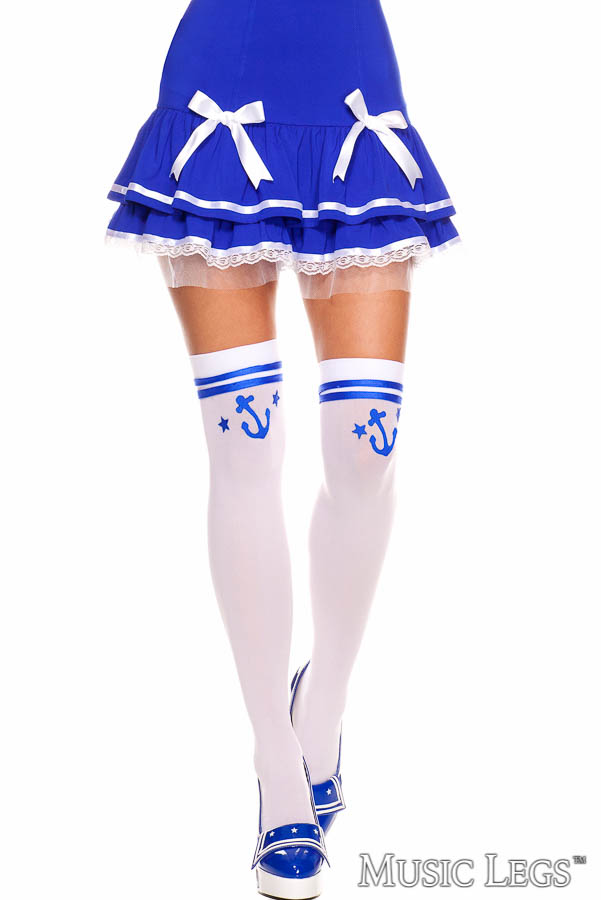 Picture of Costume, Halloween, Sailor Anchor Thigh Hi, White-Blue, O/S, -ML4840