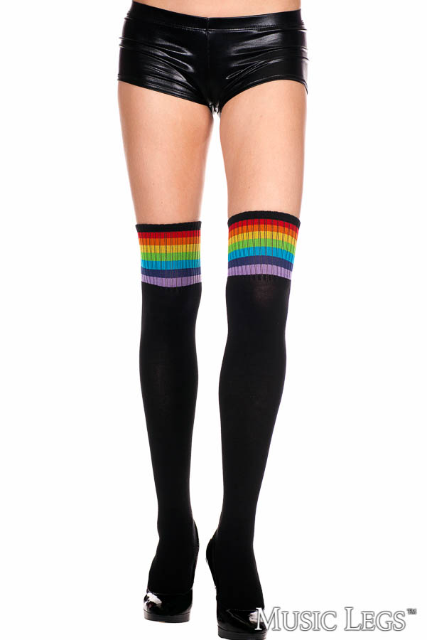 Picture of Hosiery, Thigh Hi, Striped Top Thigh Hi, Black-Rainbow, O/S, -ML4855