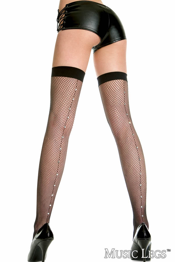 Picture of Hosiery, Holiday, Rhinestone Backseam Net Thigh Hi, Black, O/S, -ML4923