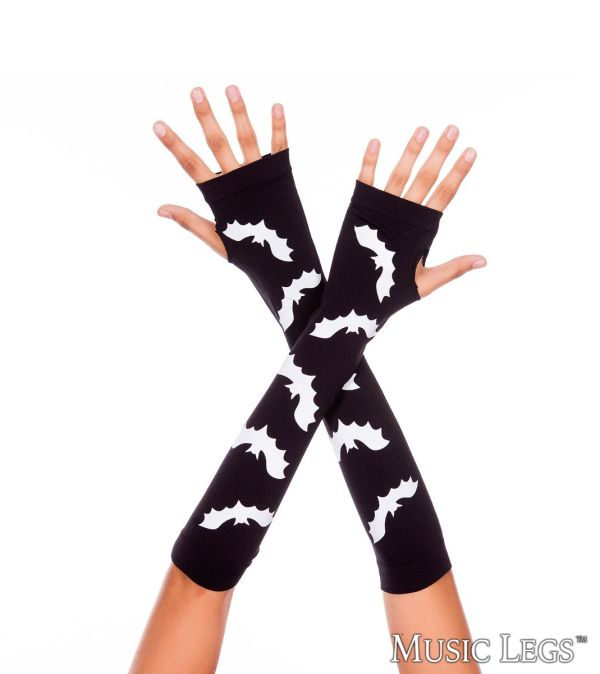 Picture of Costume, Halloween, Bat Print Arm Warmers, Black-White, O/S, -ML493