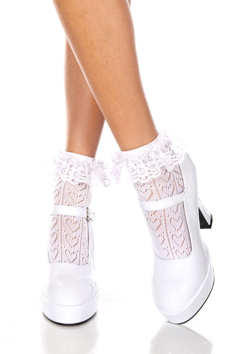 Picture of Lingerie, Valentine, Ruffle Heart Fishnet Ankle Hi, White, O/S, -ML515