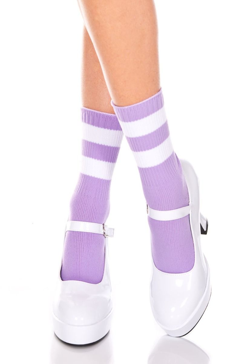 Picture of Hosiery, Ankle Hi, Striped Top Ankle Hi, Fuchsia-White, O/S, -ML526