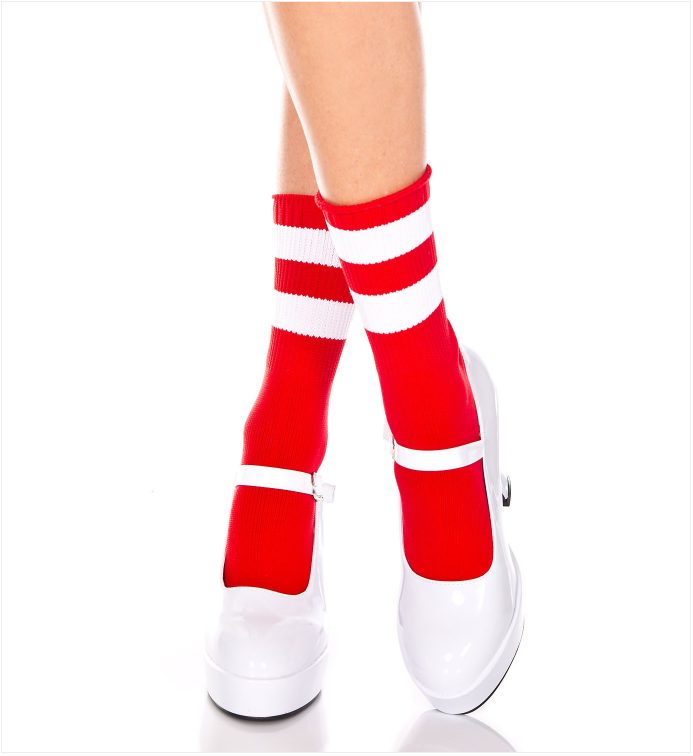 Picture of Hosiery, Ankle Hi, Striped Top Ankle Hi, Red-White, O/S, -ML526