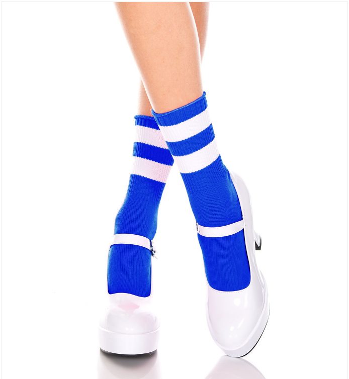 Picture of Hosiery, Ankle Hi, Striped Top Ankle Hi, Royal Blue-White, O/S, -ML526