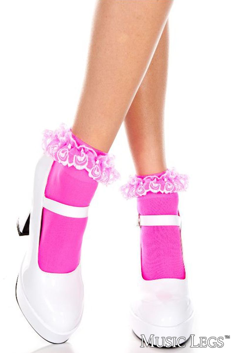 Picture of Hosiery, Ankle Hi, Lace Ruffle Ankle Hi, Hot Pink, O/S, -ML527