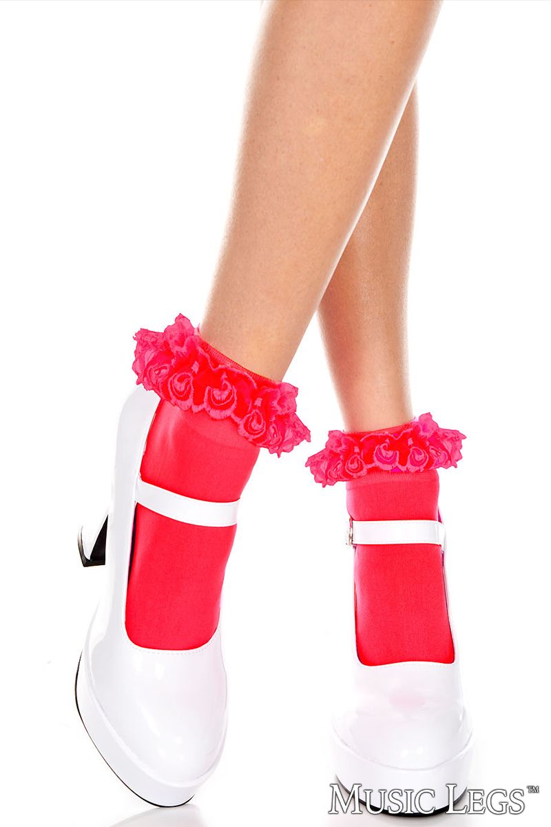 Picture of Hosiery, Ankle Hi, Lace Ruffle Ankle Hi, Hot Pink, O/S, -ML527