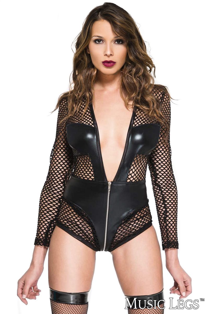 Picture of Lingerie, Teddy, Wet Look And Fishnet Teddy, Black, L, -ML55011