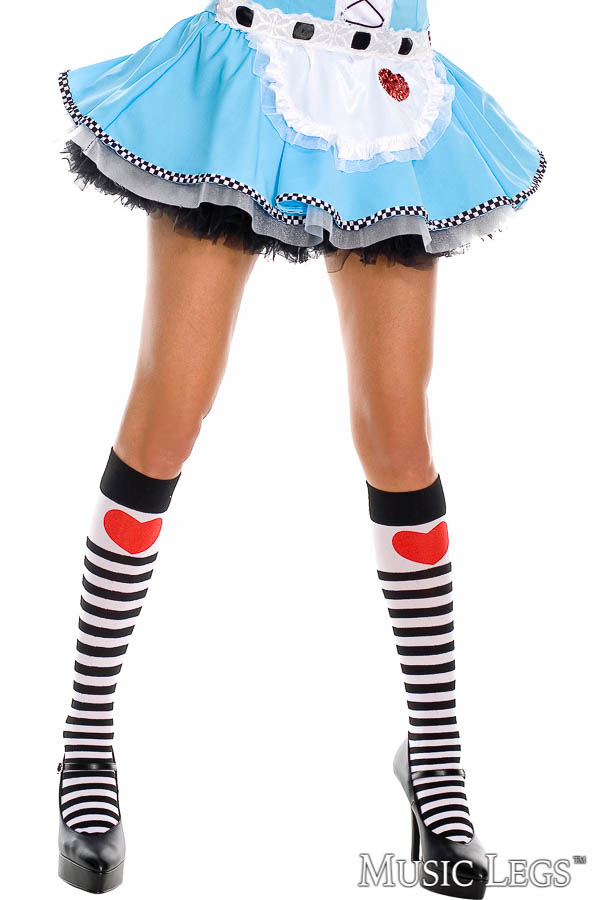 Picture of Costume, Halloween, Striped Heart Print Knee Hi, Black-White, O/S, -ML5730