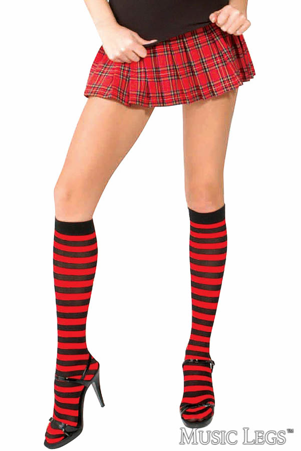 Picture of Hosiery, Knee Hi, Striped Knee Hi, Black-Hot Pink, O/S, -ML5741