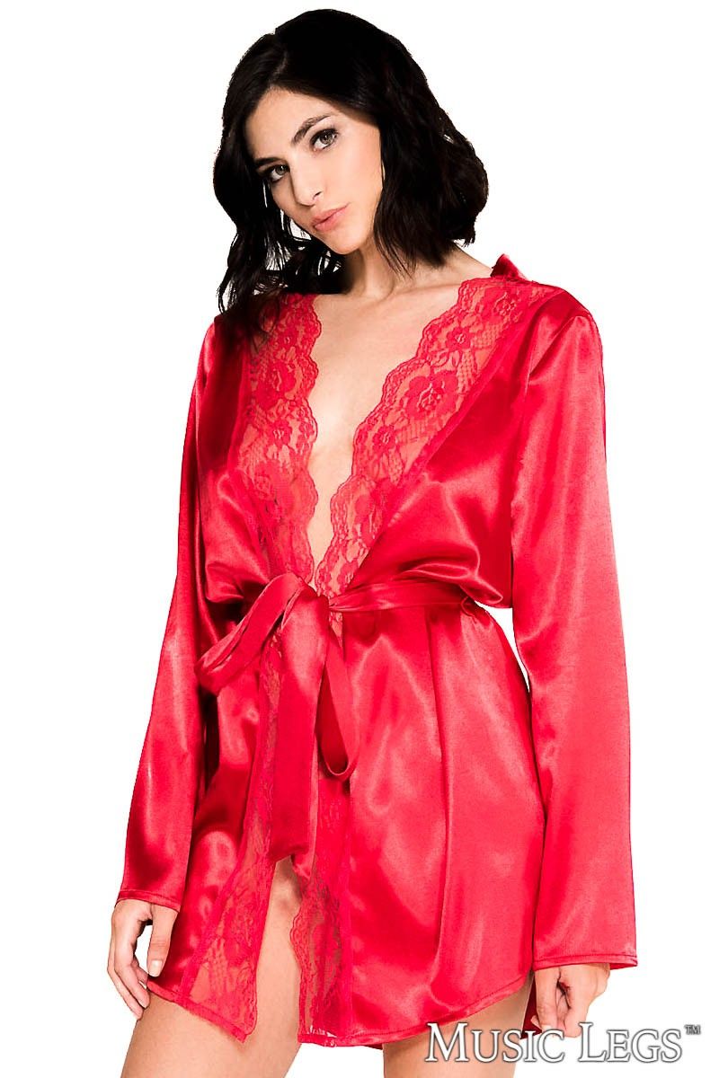 Picture of Lingerie, Robe, Lace And Satin Robe, Black, O/S, -ML60078