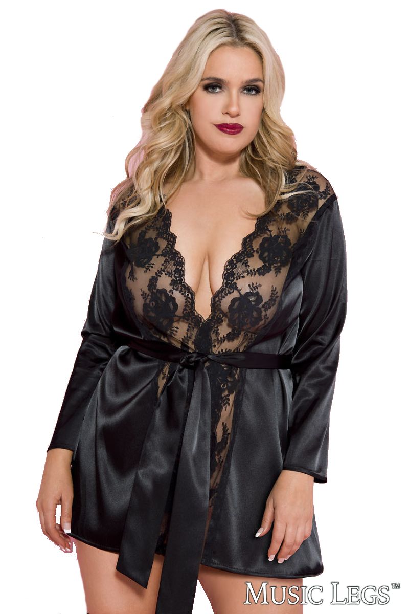 Picture of Lingerie, Robe, Lace And Satin Robe, Black, QUEEN, -ML60078Q