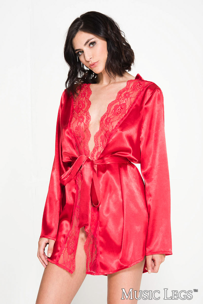 Picture of Lingerie, Robe, Lace And Satin Robe, Red, O/S, -ML60078