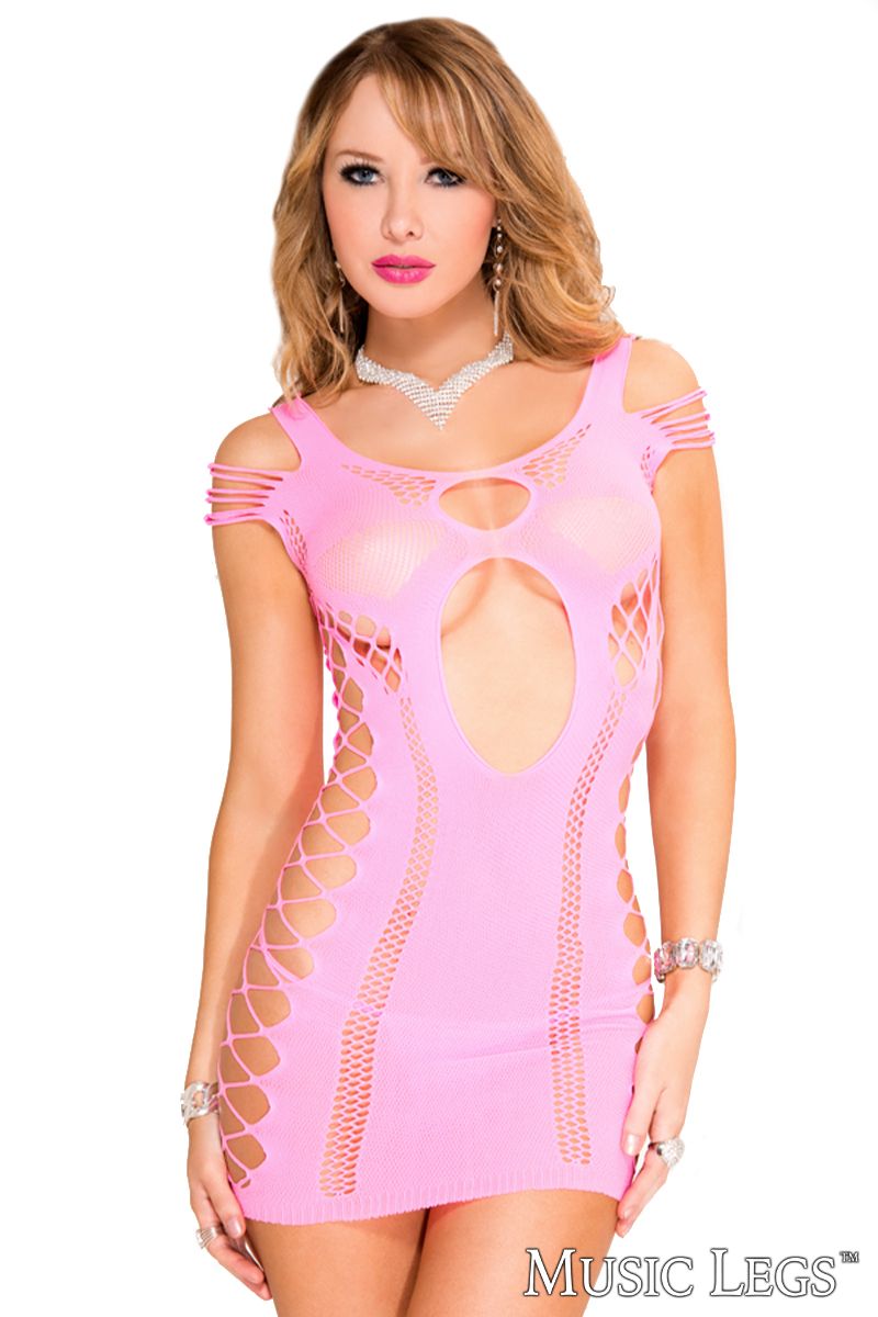 Picture of Lingerie, Mini Dress, Fishnet Dress, Neon Pink, O/S, -ML6704