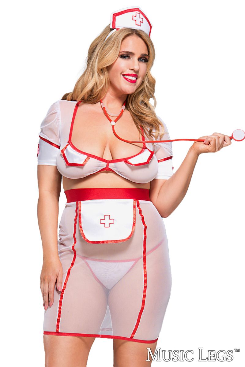 Picture of Lingerie, Bedroom Costume, Provocative Nurse, 4Pc, White-Red, QUEEN, -ML70698Q