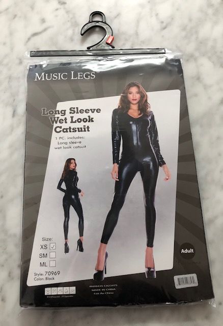 Picture of Clothing, Bodysuit, Long Sleeve Wet Look Catsuit, Black, ML, -ML70969