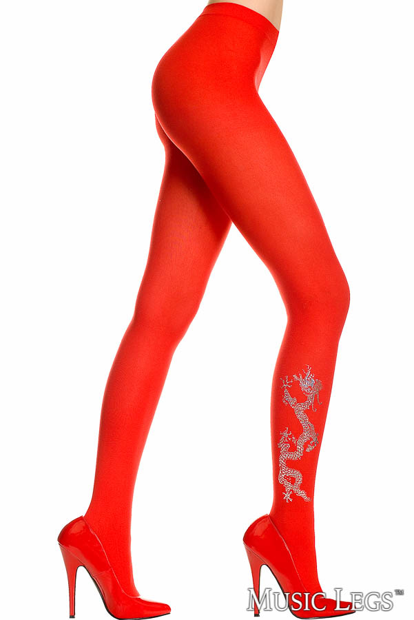 Picture of Hosiery, Pantyhose, Dragon Print Pantyhose, Red, O/S, -ML7109