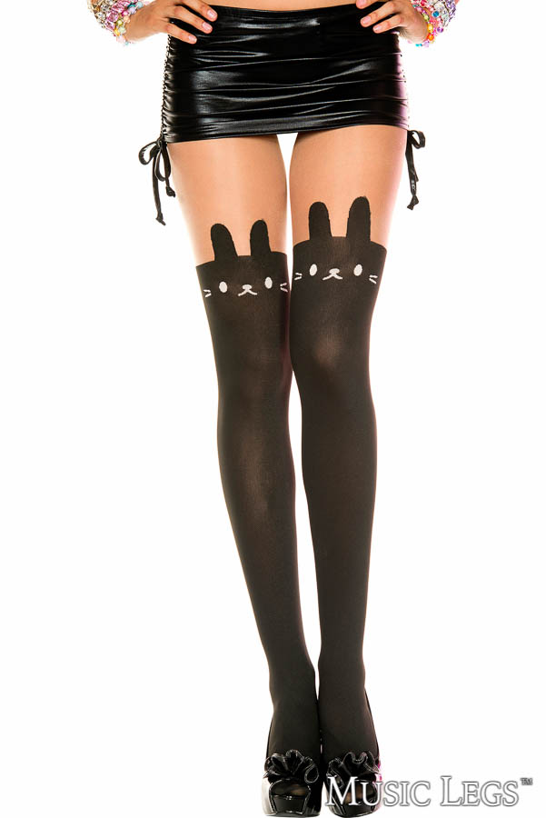 Picture of Costume, Halloween, Bunny Print Pantyhose, Beige-Black, O/S, -ML7166