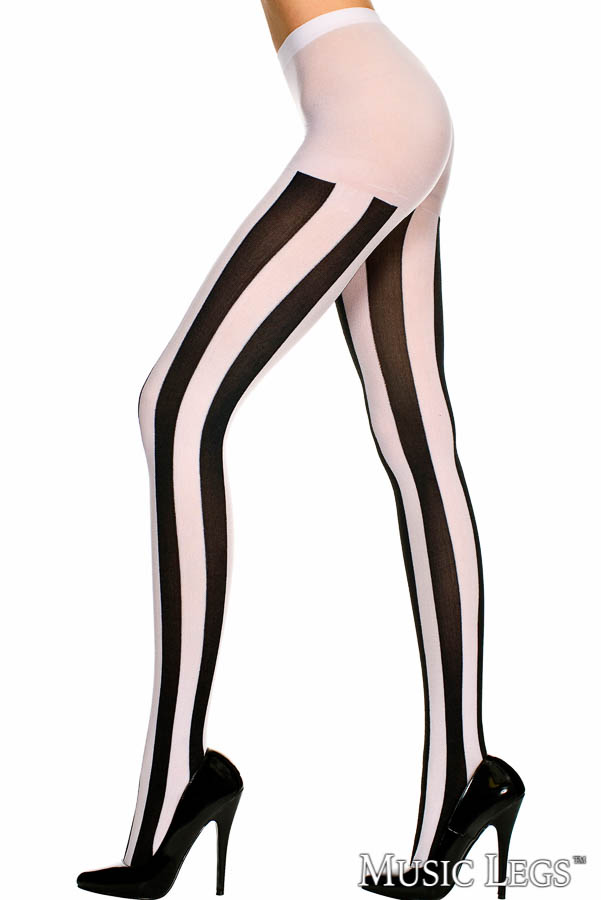 Picture of Hosiery, Pantyhose, Striped Pantyhose, Black-White, O/S, -ML7219