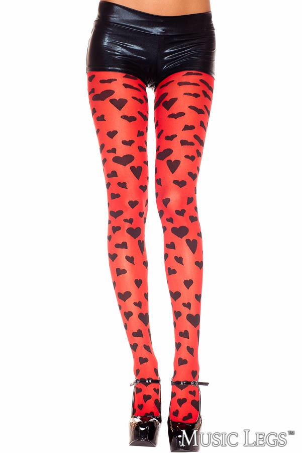 Picture of Hosiery, Holiday, Heart Print Pantyhose, Red-Black, O/S, -ML7283