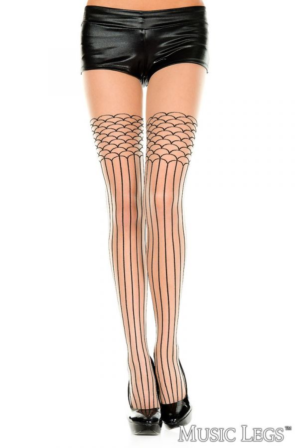 Picture of Hosiery, Pantyhose, Striped Scale Pantyhose, Beige-Black, O/S, -ML7311