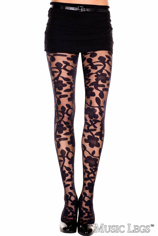 Picture of Hosiery, Pantyhose, Floral Pantyhose, Black, O/S, -ML7344