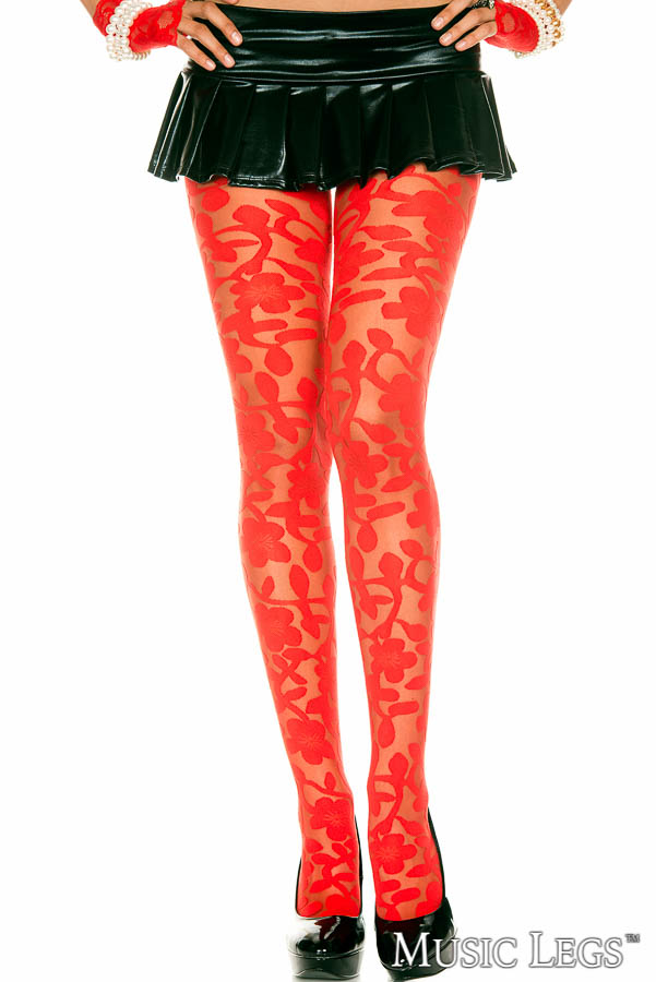 Picture of Hosiery, Pantyhose, Floral Pantyhose, Red, O/S, -ML7344