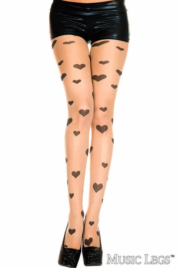 Picture of Lingerie, Valentine, Heart Pantyhose, Beige-Black, O/S, -ML7399