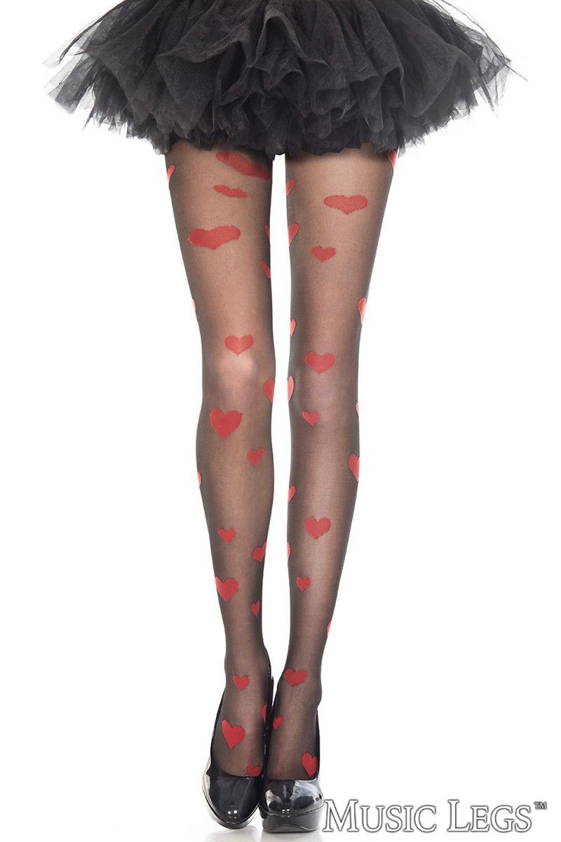 Picture of Lingerie, Valentine, Heart Pantyhose, Black-Red, O/S, -ML7399