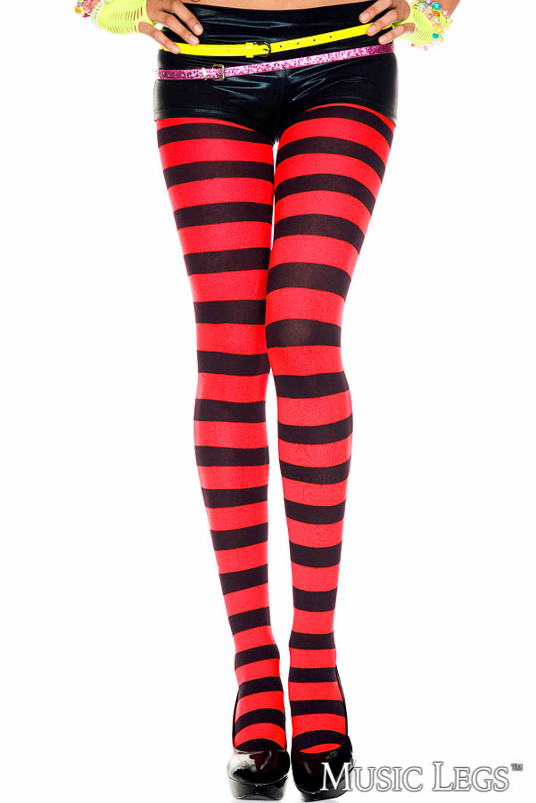 Picture of Costume, Halloween, Wide Striped Pantyhose, Black-Neon Green, O/S, -ML7419