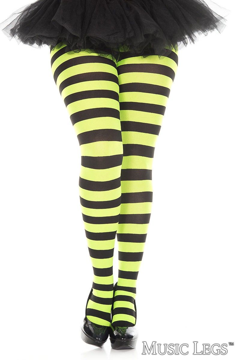 Picture of Costume, Halloween, Wide Striped Pantyhose, Black-Neon Green, QUEEN, -ML7419Q