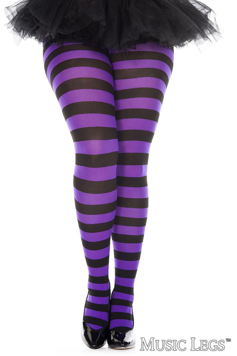 Picture of Costume, Halloween, Wide Striped Pantyhose, Black-Neon Green, QUEEN, -ML7419Q