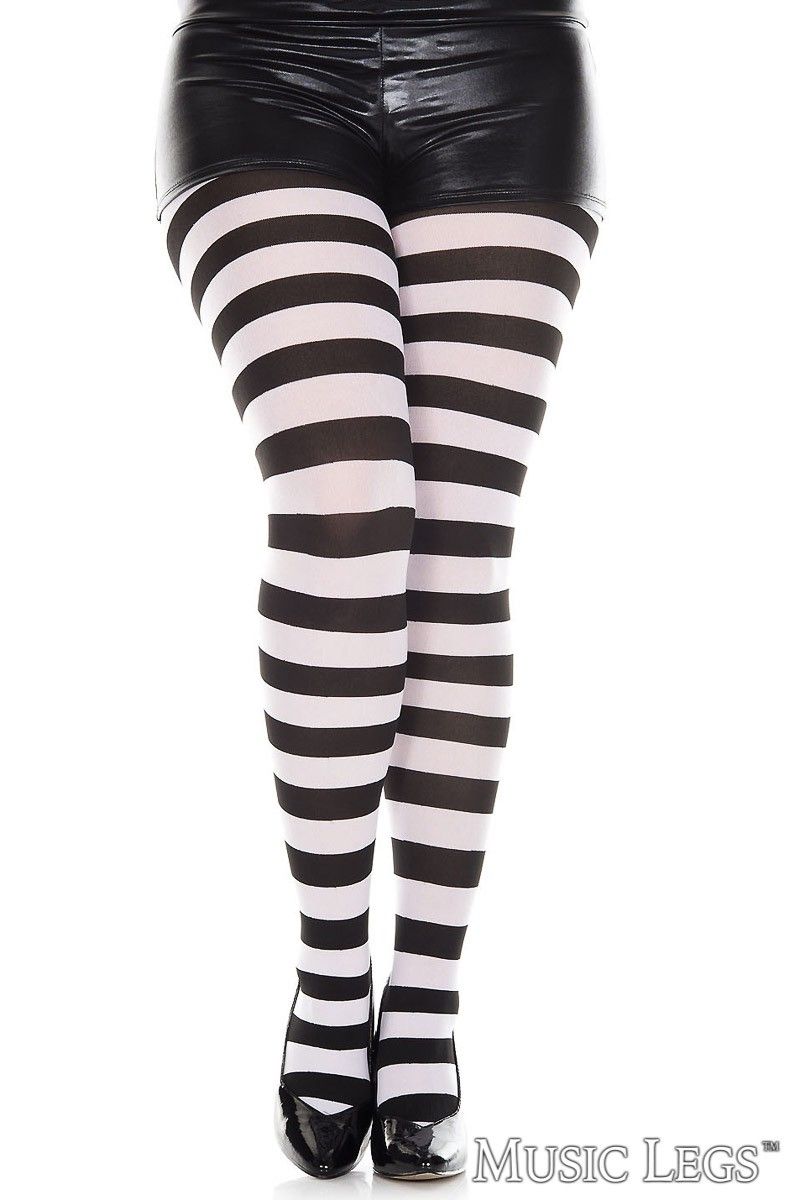 Picture of Costume, Halloween, Wide Striped Pantyhose, Black-Neon Green, QUEEN, -ML7419Q