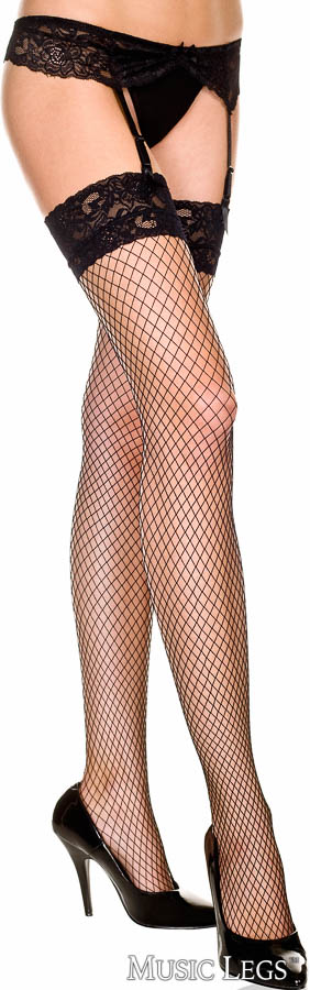 Picture of Lingerie, Garterbelts, Lace Garterbelt With Fishnet Stockings, Black, O/S, -ML7710