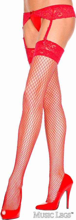 Picture of Lingerie, Garterbelts, Lace Garterbelt With Fishnet Stockings, Red, O/S, -ML7710