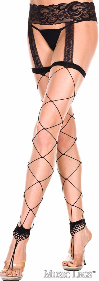 Picture of Hosiery, Suspender, Lace Top Jumbo Net Suspender With Toe Ring, Black, O/S, -ML7820