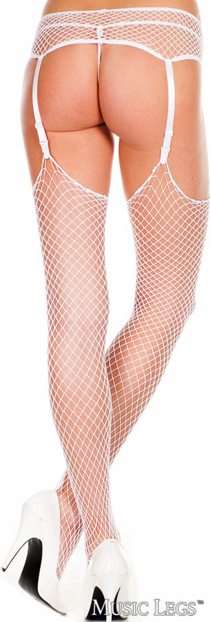 Picture of Hosiery, Suspender, Fishnet Garterbelt, Stockings, White, O/S, -ML7832