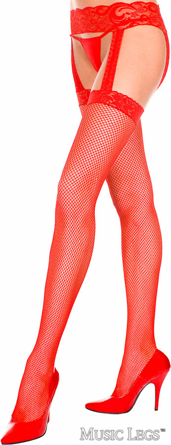 Picture of Hosiery, Suspender, Lace Top Fishnet Suspender, Red, O/S, -ML7900