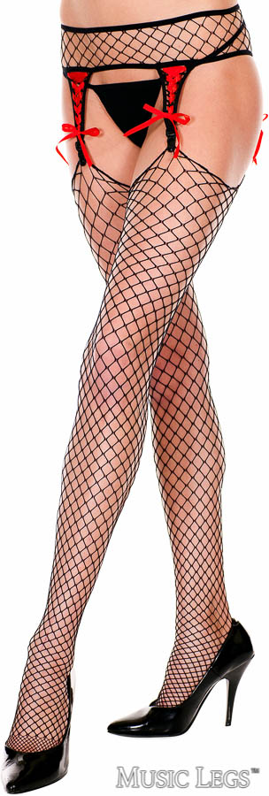 Picture of Hosiery, Suspender, Fishnet Garterbelt, Stockings, Black-Red, O/S, -ML7998