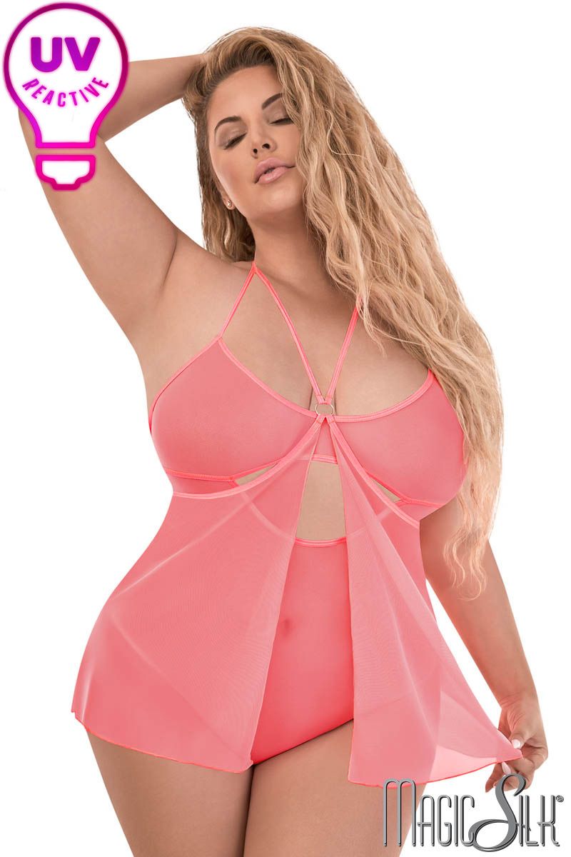 Picture of Lingerie, Teddy, Uv Reactive Teddy-Babydoll, Coral, QUEEN, -MSM245X