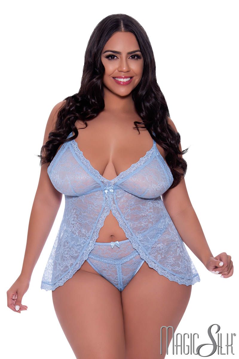 Picture of Lingerie, Babydoll-Chemise, Flyaway Lace Babydoll, Periwinkle, QUEEN, -MSM307X