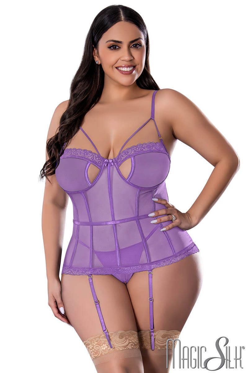 Picture of Lingerie, Corset & Bustier, Strappy Mesh Bustier, Purple, QUEEN, -MSM335X