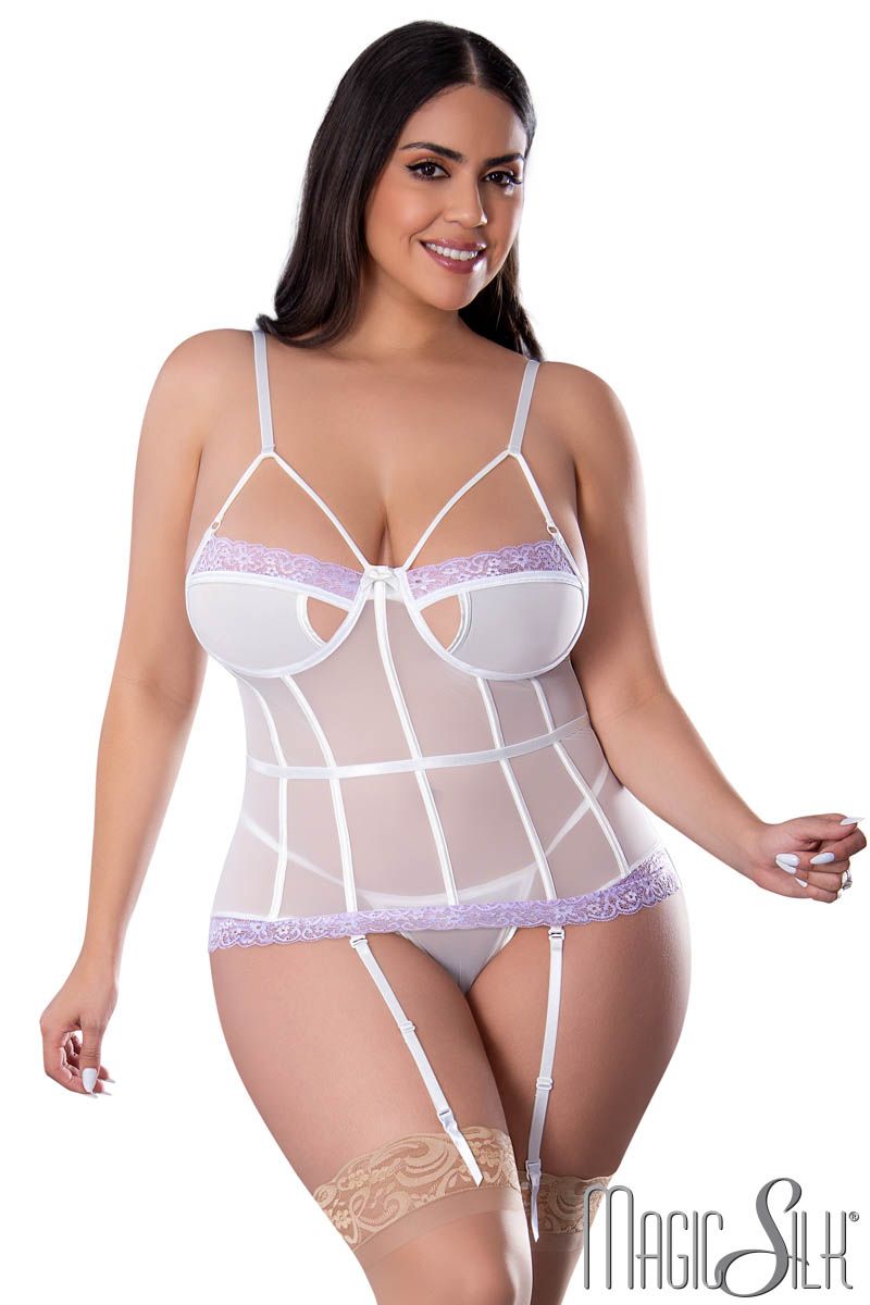 Picture of Lingerie, Corset & Bustier, Strappy Mesh Bustier, White-Lavender, QUEEN, -MSM335X