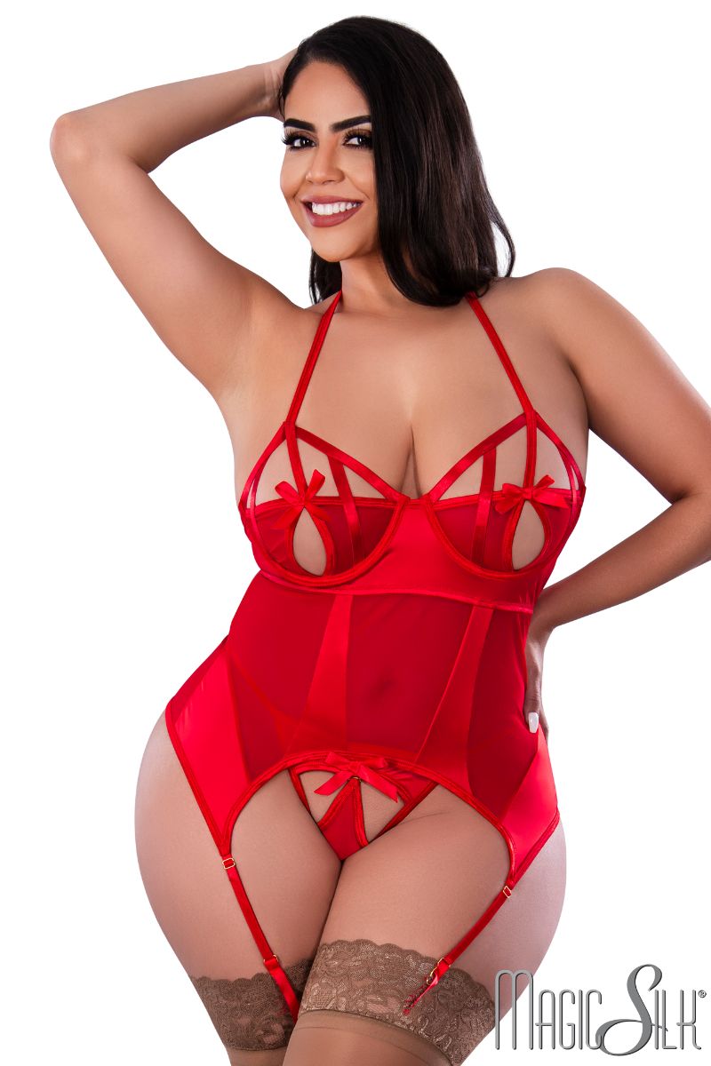 Picture of Lingerie, Corset & Bustier, Strappy Bow Bustier, Red, QUEEN, -MSM355X